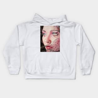 Woman Watercolor Portrait Painting with the Spotted Veil Kids Hoodie